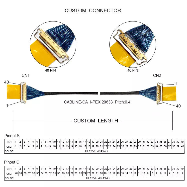 OEM ODM VDE SAA CB 40-poliges LCD-Kabel Ipex 40-polig 20633-240T-01S