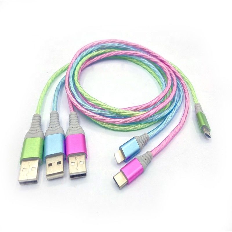 Die schnelle Aufladung verkabeln 3 IN 1 Art Kabel-Blitz-blinkendes Kabel C 3A LED buntes Aufladungsusb