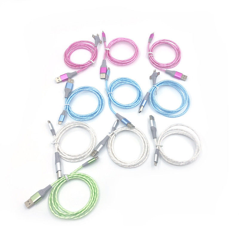 Die schnelle Aufladung verkabeln 3 IN 1 Art Kabel-Blitz-blinkendes Kabel C 3A LED buntes Aufladungsusb