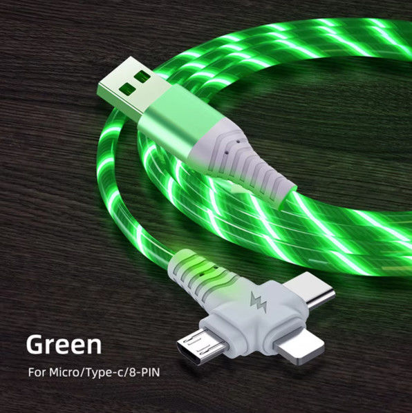 3in1 Flow Luminous Lighting USB-Kabel für Samsung 3 in 1 2in1 LED Micro USB Typ C 8Pin Ladegerät Draht für iPhone Huawei Xiaomi
