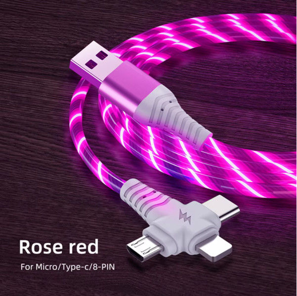 3in1 Flow Luminous Lighting USB-Kabel für Samsung 3 in 1 2in1 LED Micro USB Typ C 8Pin Ladegerät Draht für iPhone Huawei Xiaomi