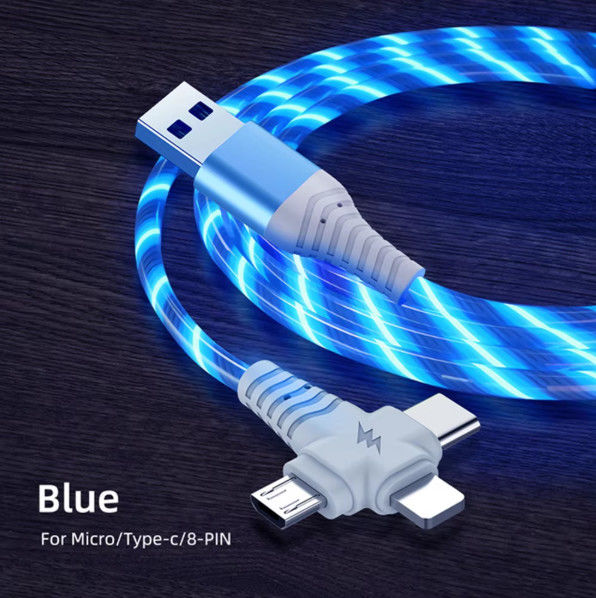 3in1 Flow Luminous Lighting USB-Kabel für Samsung 3 in 1 2in1 LED Micro USB Typ C 8Pin Ladegerät Draht für iPhone Huawei Xiaomi