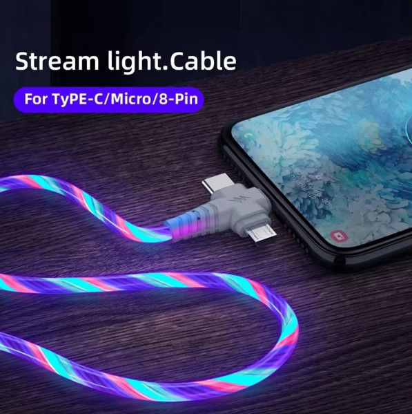 3in1 Flow Luminous Lighting USB-Kabel für Samsung 3 in 1 2in1 LED Micro USB Typ C 8Pin Ladegerät Draht für iPhone Huawei Xiaomi