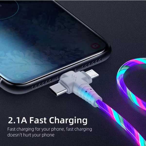 3in1 Flow Luminous Lighting USB-Kabel für Samsung 3 in 1 2in1 LED Micro USB Typ C 8Pin Ladegerät Draht für iPhone Huawei Xiaomi