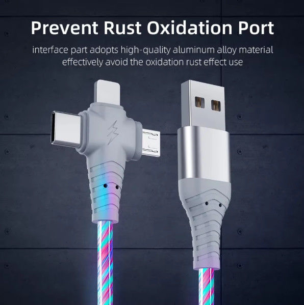 3in1 Flow Luminous Lighting USB-Kabel für Samsung 3 in 1 2in1 LED Micro USB Typ C 8Pin Ladegerät Draht für iPhone Huawei Xiaomi
