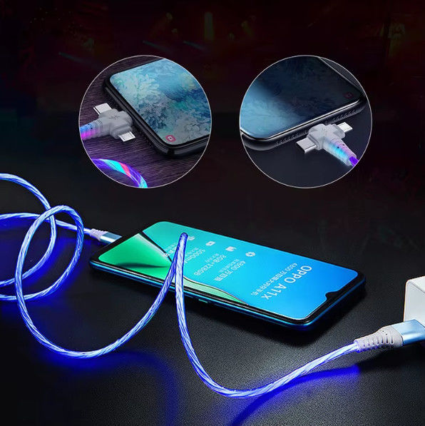3in1 Flow Luminous Lighting USB-Kabel für Samsung 3 in 1 2in1 LED Micro USB Typ C 8Pin Ladegerät Draht für iPhone Huawei Xiaomi